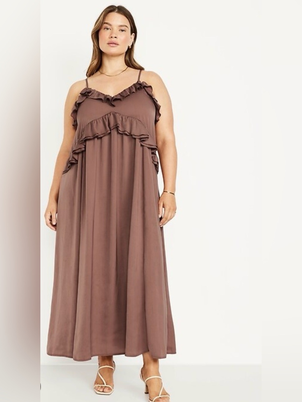 Old Navy Brown Ruffle Spaghetti-Strap Maxi Dress